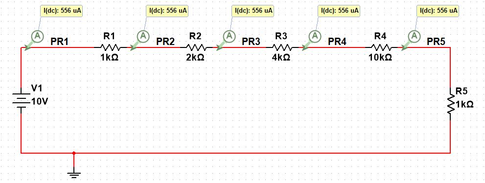 Same current flows in series circuit