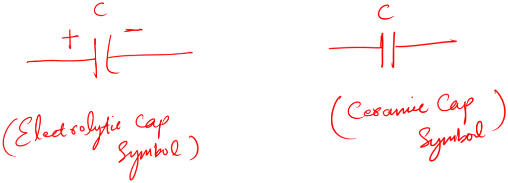 Electrolytic and ceramic capacitor symbols