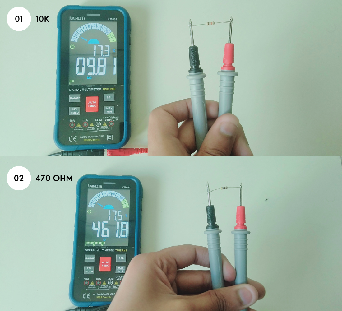 resistor measurements for 10K and 470